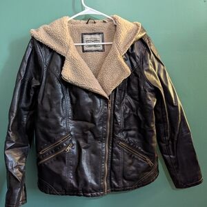 Levi's Black and Cream Leather Moto Jacket